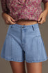 Pleated Patchwork Wide Leg Lightweight Denim Shorts
